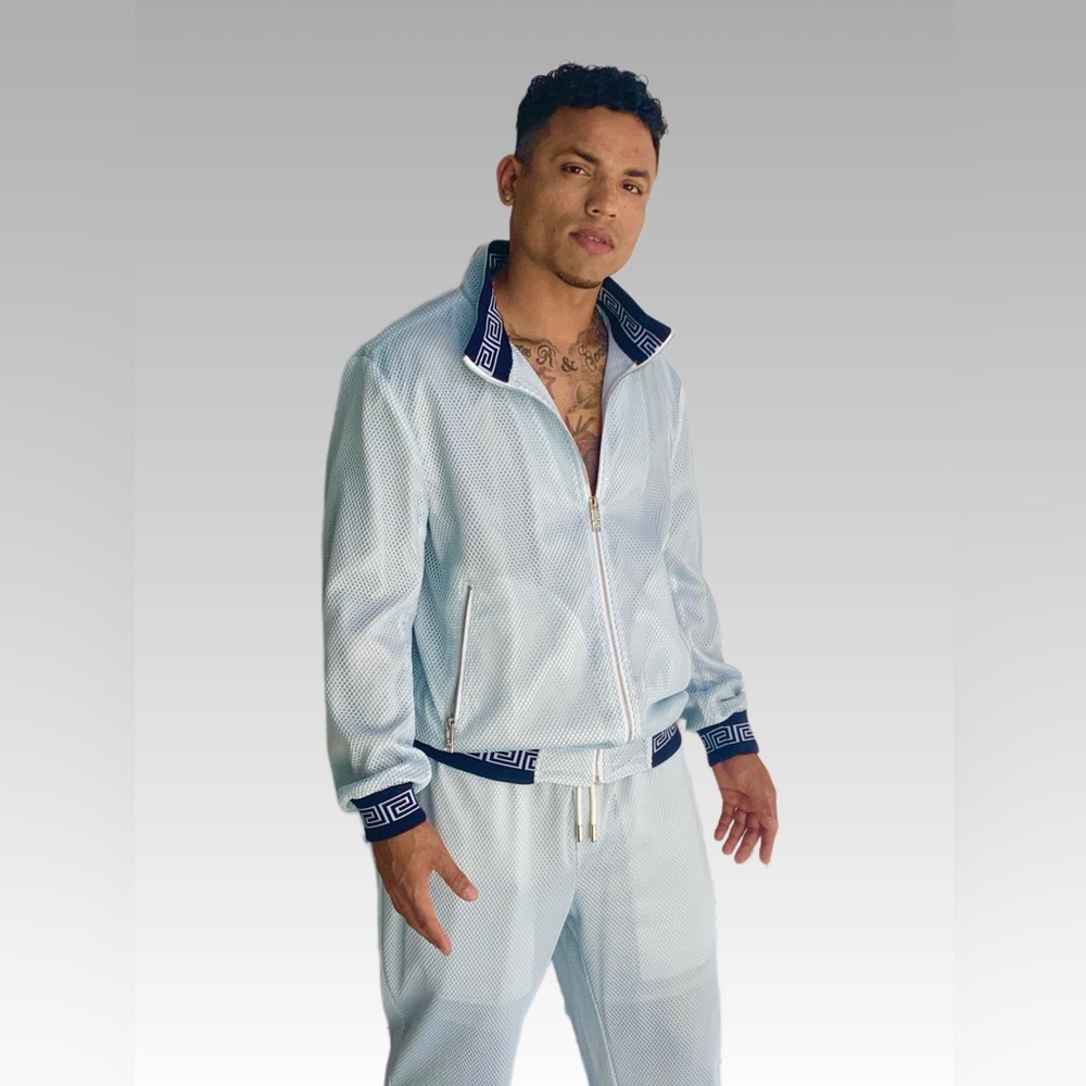 Men's Casual Powder Blue | Navy Mesh Tracksuit NWT
